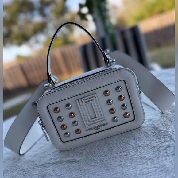 Karl Lagerfeld White Crossbody Bag with Gold and Silver Studs